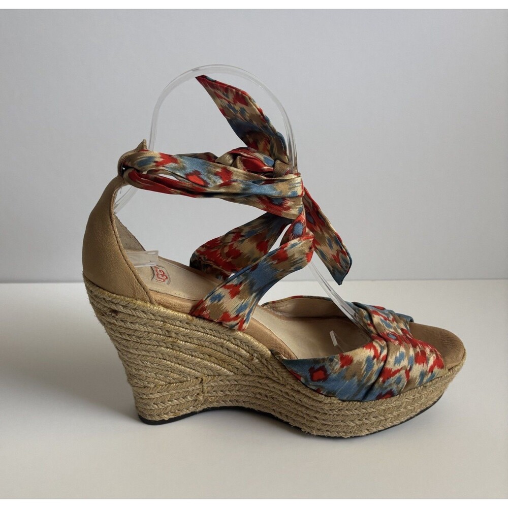 UGG Espadrille Wedge Sandals Ribbon Tie Ankle Wrap Size 7